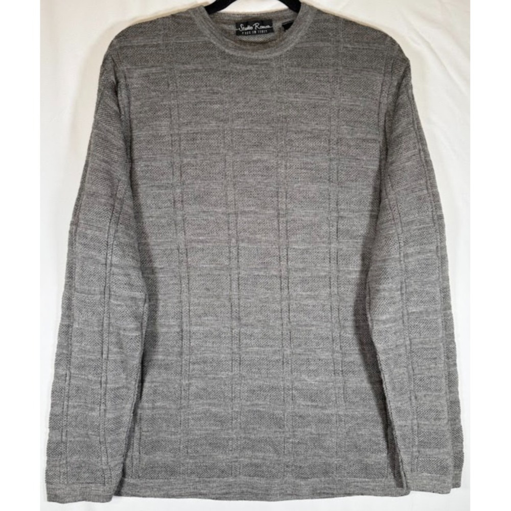 Studio Romeo Made in Italy Sweater Men M Gray Textured Knit‎ Merino Wool Blend